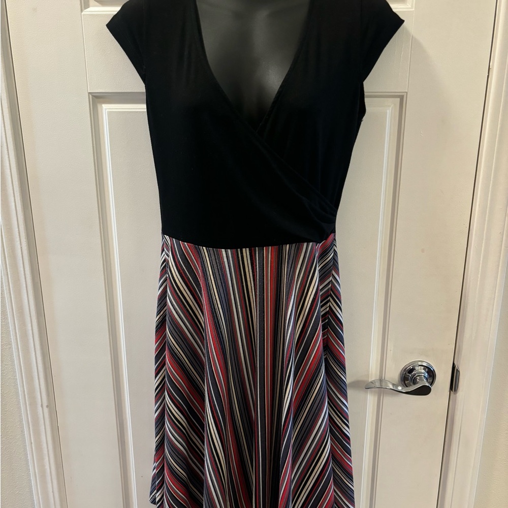 Black and Multicolor Striped Women's Dress